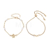 Brass Pave Clear AB Cubic Zirconia Bowknot Star Link Bracelet Sets for Women KK-CBA6599-03G-2