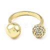 Cubic Zirconia Round with Flower Open Cuff Ring RJEW-H218-01G-01-2