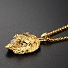 304 Stainless Steel Pave Clear Cubic Zirconia Lion Head Pendant Box Chain Necklaces FS-WG6581A-01-1