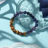 8mm Round Natural Tiger Eye & Natural Lapis Lazuli & Natural Amethyst & Non-Magnetic Synthetic Hematite Beaded Stretch Bracelets BJEW-JB10901-02-2