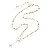 White Round Shell Pearl Pendant Brass Oval Link Chain Necklaces for Women NJEW-JN05695-4
