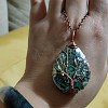 Double Sided Natural Paua Shell Copper Wire Wrapped Tree of Life Teardrop Pendant Necklaces FS-WG9357B-01-4