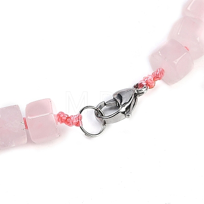 Natural Rose Quartz Hexagon Prism Graduated Beaded Necklaces for Women Men NJEW-K388-03R-1