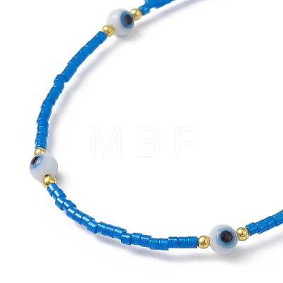 Evil Eye Lampwork & Glass Seed Beaded Bracelet with Real 18K Gold Plated 304 Stainless Steel Clasps BJEW-JB09998-01-1
