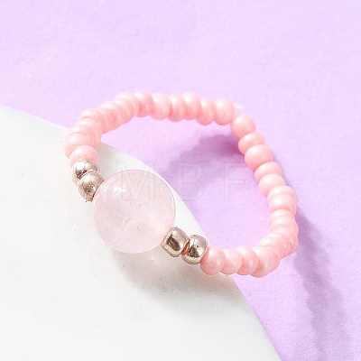 Natural Rose Quartz Stretch Rings RJEW-JR00255-03-1