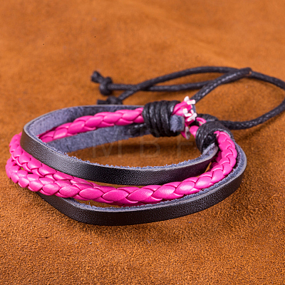 Adjustable Retro Braided Leather Multi-strand Bracelets BJEW-BB16036-E-1