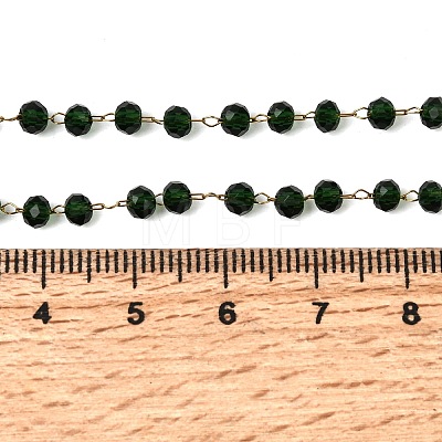 304 Stainless Steel with Glass Faceted Rondelle Bead Handmade Link Chain Birth Stone Necklaces for Women NJEW-G195-01G-09-1
