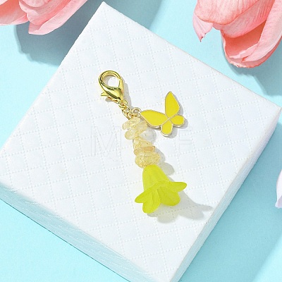 Alloy Enamel Butterfly & Acrylic Flower Pendant Decoration HJEW-JM01556-04-1