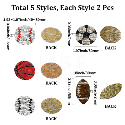10Pcs 5 Styles Sports Resin & Glass Hotfix Rhinestone DIY-GF0014-27-1