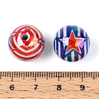 Independence Day Theme Printed Opaque Acrylic Beads MACR-T048-10A-1