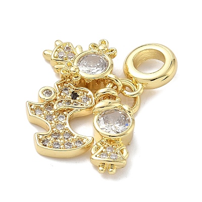 Brass Micro Pave Clear Cubic Zirconia European Dangle Charms KK-K368-30G-1