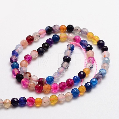 Faceted Natural Agate Round Beads Strands G-E318C-4mm-01-1