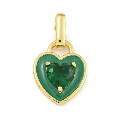 Rack Plating Heart Brass & Cubic Zirconia & Enamel Pendants KK-Z053-28G-1