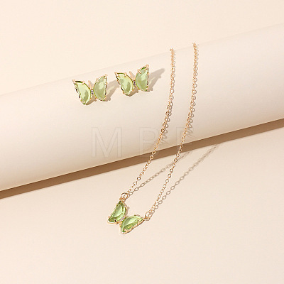 Butterfly Acrylic Rhinestone with Iron Pendant Necklaces & Stud Earrings Sets for Women WGFFCAF-07-1