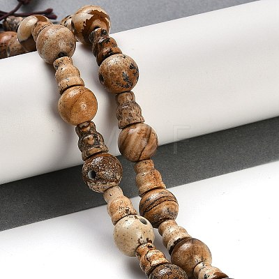 Natural Picture Jasper 3-Hole Guru Beads Strands G-H064-E06-01-1