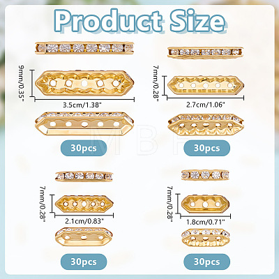 120Pcs 4 Styles Alloy Crystal Rhinestone Spacer Bars FIND-ME0004-07G-1