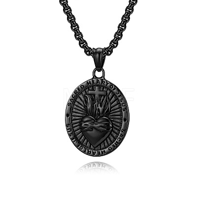 304 Stainless Steel Sacred Heart of Jesus Pendant Box Chain Necklaces for Men FS-WG81DA6-03-1