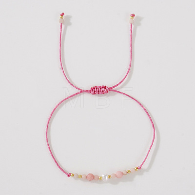 Natural Rose Quartz & Brass Beads Braided Bead Bracelets for Women HH4245-9-1