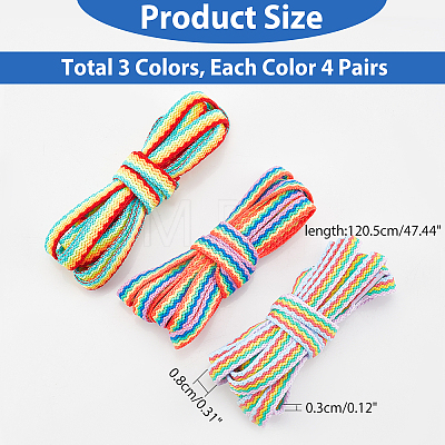 CHGCRAFT 12Pairs 3 Colors Rainbow Striped Polyester Shoelace AJEW-CA0002-34-1