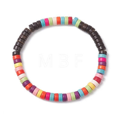 Synthetic Turquoise & Coconut Beads Stretch Bracelets for Women BJEW-JB12527-01-1