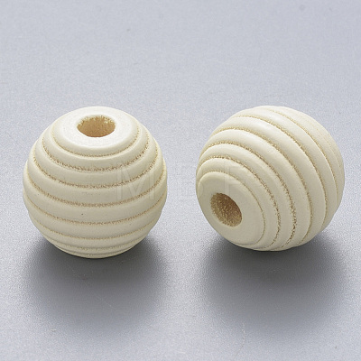 Painted Natural Wood Beehive European Beads WOOD-Q040-019A-A08-1