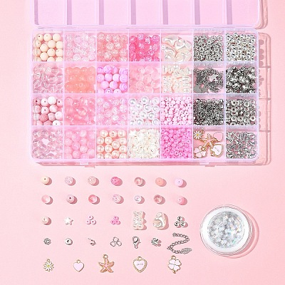DIY Round Glass & CCB Plastic Beads Bracelets Making Kits DIY-FS0007-56B-1