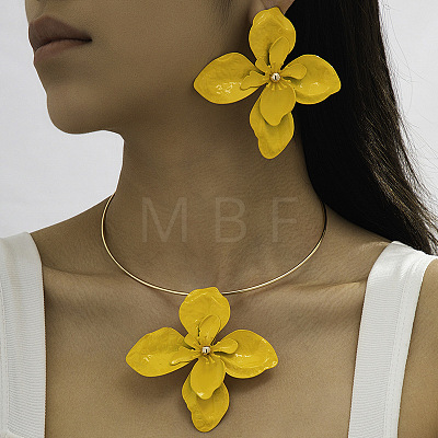 Flower Alloy Stud Earrings & Pendant Choker Sets for Women WG42A9F-01-1