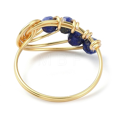 Natural Lapis Lazuli Round Beaded Finger Ring RJEW-TA00103-02-1