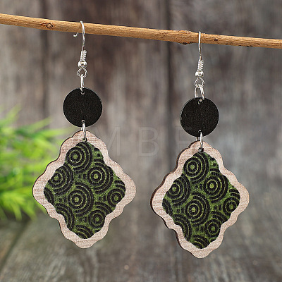 Bohemian Printed Wood & Zinc Alloy Dangle Earrings WG40C0F-01-1