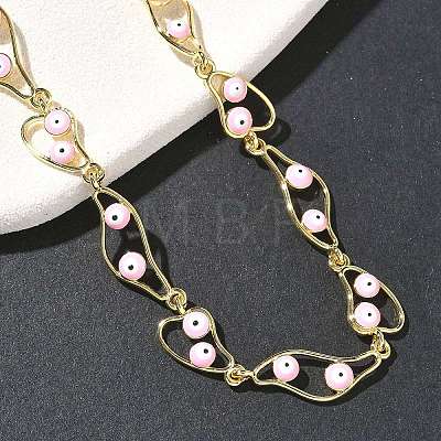 Brass Enamel Evil Eye Link Chain Necklaces NJEW-G183-01G-1
