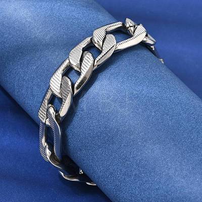 201 Stainless Steel Cuban Link Chains Bracelets for Women Men STAS-T077-19B-01P-1
