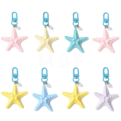 8Pcs Opaque Resin Starfish Pendant Decorations HJEW-YW00267-1