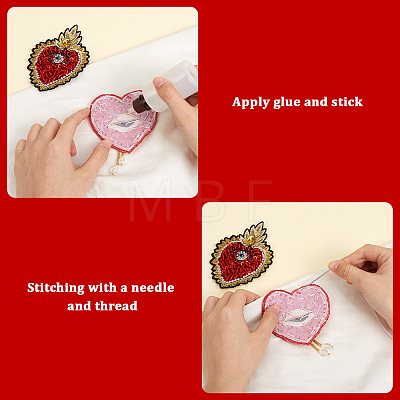 3Pcs 3 Styles Heart with Eye Polyester Sew on Patches DIY-GF0013-24-1