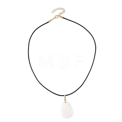 Natural Pink Opal Teardrop Pendant Black Waxed Cord Necklaces for Women NJEW-JN06584-1