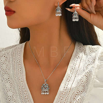 Ethnic Style Brass & Imitation Pearl Stud Earrings & Pendant Necklaces Sets for Women GM8263-1