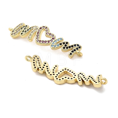 Mother's Day Brass Micro Pave Cubic Zirconia Word Mom Connector Charms KK-M324-01A-G-1