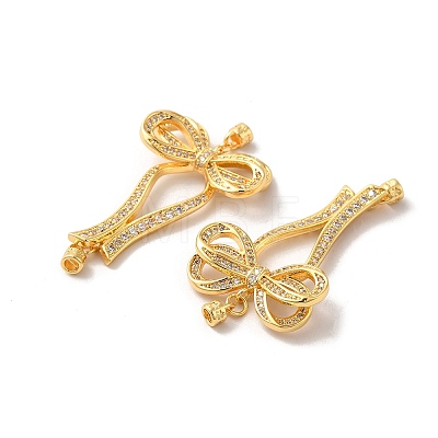 Brass Micro Pave Clear Cubic Zirconia Fold Over Clasps with Cord Ends KK-M243-16G-1