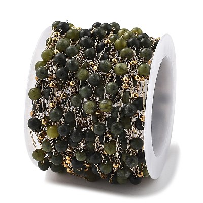 Natural Jade & 304 Stainless Steel Beads Link Chains CHS-K021-08A-08-1