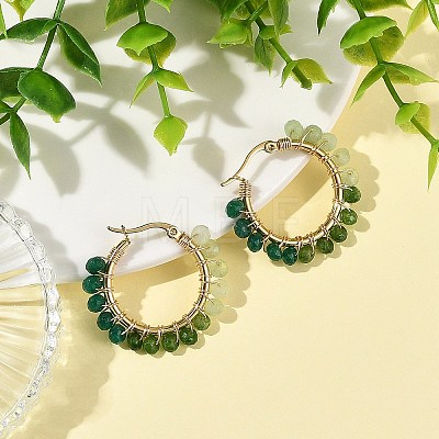 Dyed Natural Malaysia Jade Rondelle Bead & 201 Stainless Steel Hoop Earrings EJEW-JE07415-1