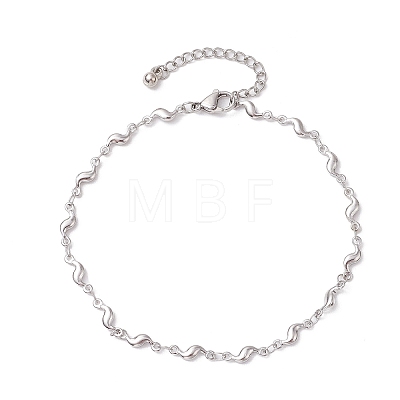 304 Stainless Steel Wave Link Chain Anklets AJEW-AN00641-02-1