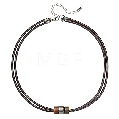 Boho Tri-Color Alloy Column Beads Double Strand Faux Leather Cord Necklaces for Men WG349E3-01-1