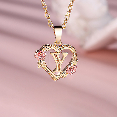 Brass Rose Flower Heart with Letter Pendant Necklaces FS-WGF6950-25-1