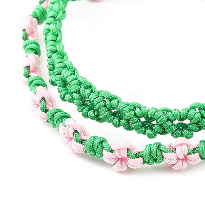 2Pcs 2 Colors Peach Blossom Braided Cord Bracelet BJEW-JB07610-04-1