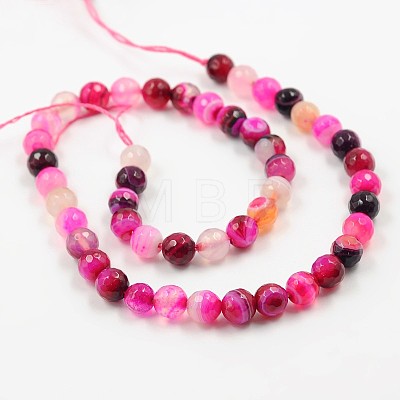 Dyed Natural Striped Agate/Banded Agate Faceted Round Bead Strands G-O038-13-1