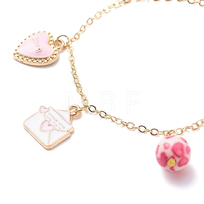 Word Love Heart Butterfly Alloy Enamel Charms Bracelet with Resin Beads BJEW-JB08677-1