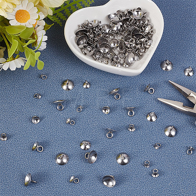 150Pcs 5 Styles 201 Stainless Steel Bead Cap Pendant Bails STAS-PA0001-05-1