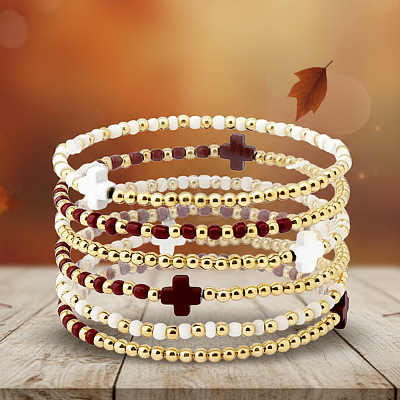 6Pcs Brass Round Beads Stretch Bracelets TI2646-1-1