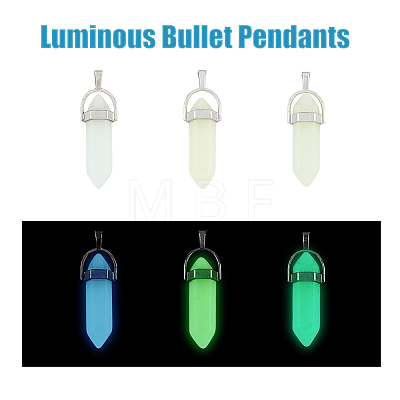 12Pcs 3 Colors Bullet Glass Pointed Luminous Pendants FIND-FH0005-53-1