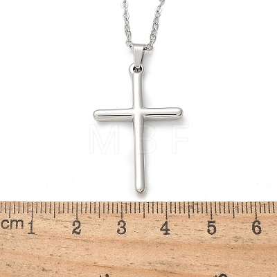 304 Stainless Steel Cross Pendant Cable Chain Necklaces NJEW-S442-05P-1