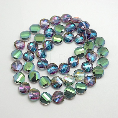 Electroplate Crystal Glass Flat Round Beads Strands EGLA-F062B-05-1